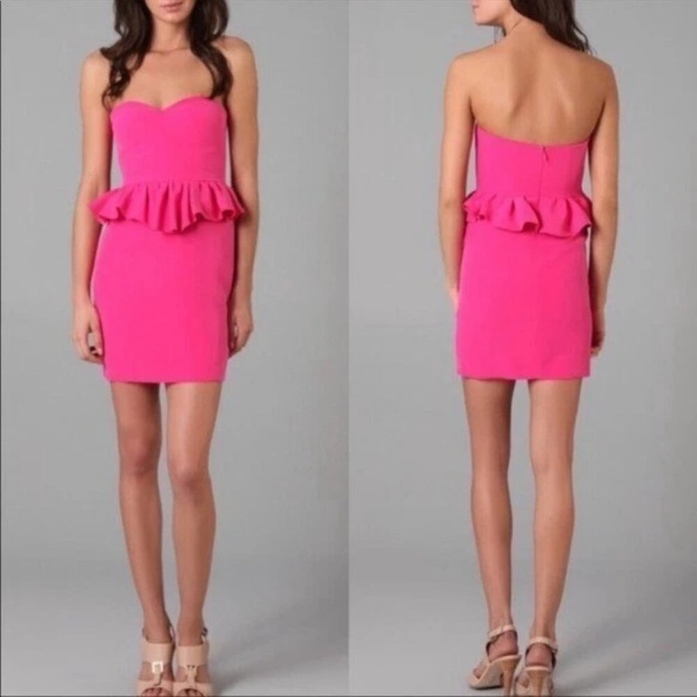Rebecca Minkoff 100% silk size 0 Strapless Peplum Dress hot Pink
